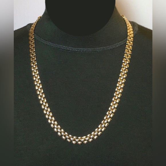 Gold Tone Panther Link / Brick Link Chain Necklace & Bracelet Set - Picture 4 of 9
